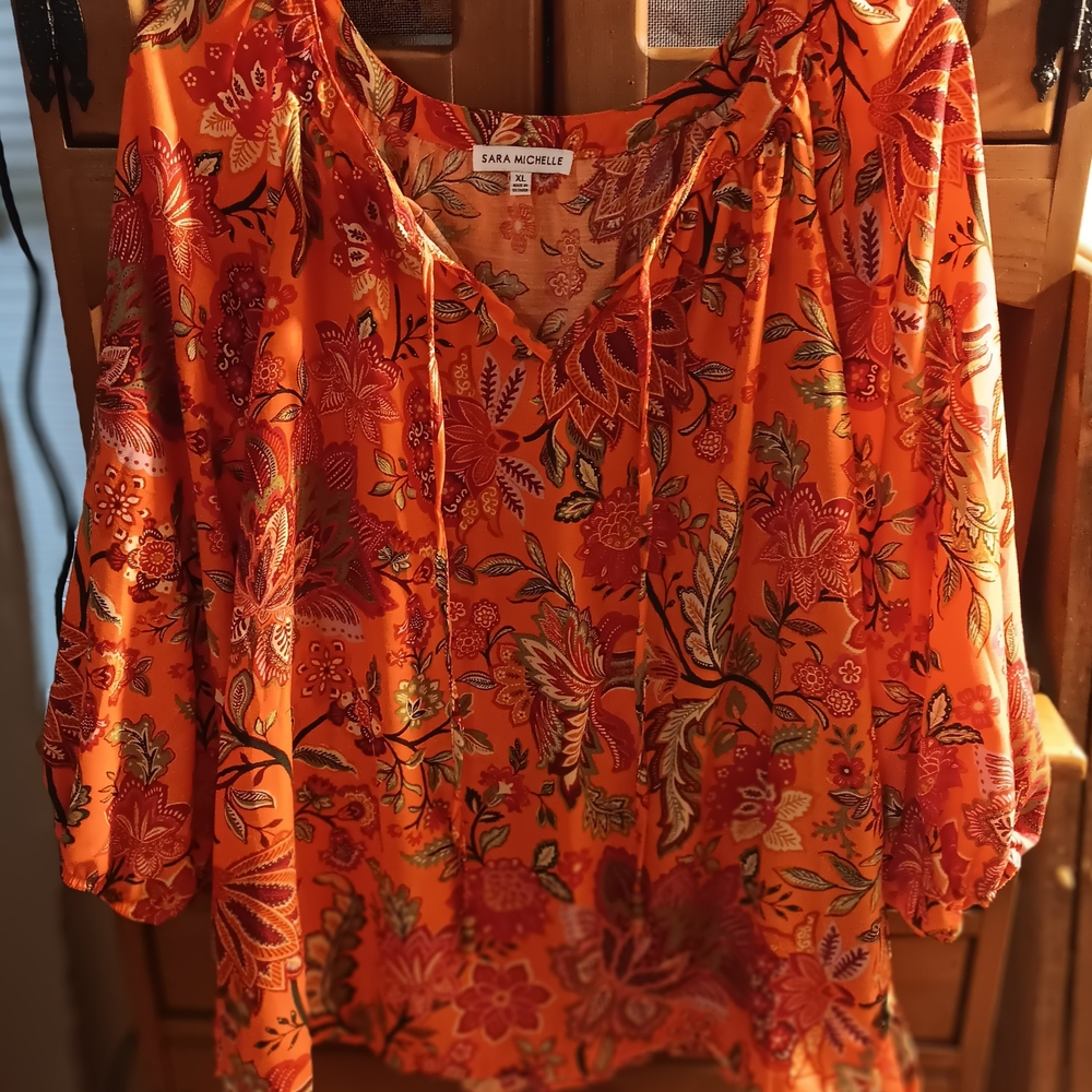 Sara Michelle Orange Floral Women's Top